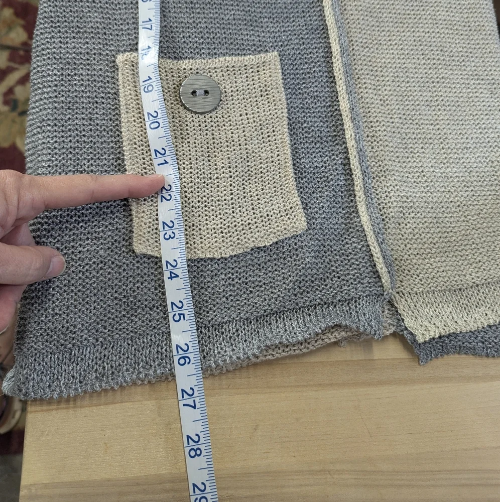 Two-Tone Loose Knit Sweater with Pocket Art To Wear Langenlook Coastal M